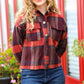 City Streets Burgundy & Rust Plaid Studded Cropped Jacket