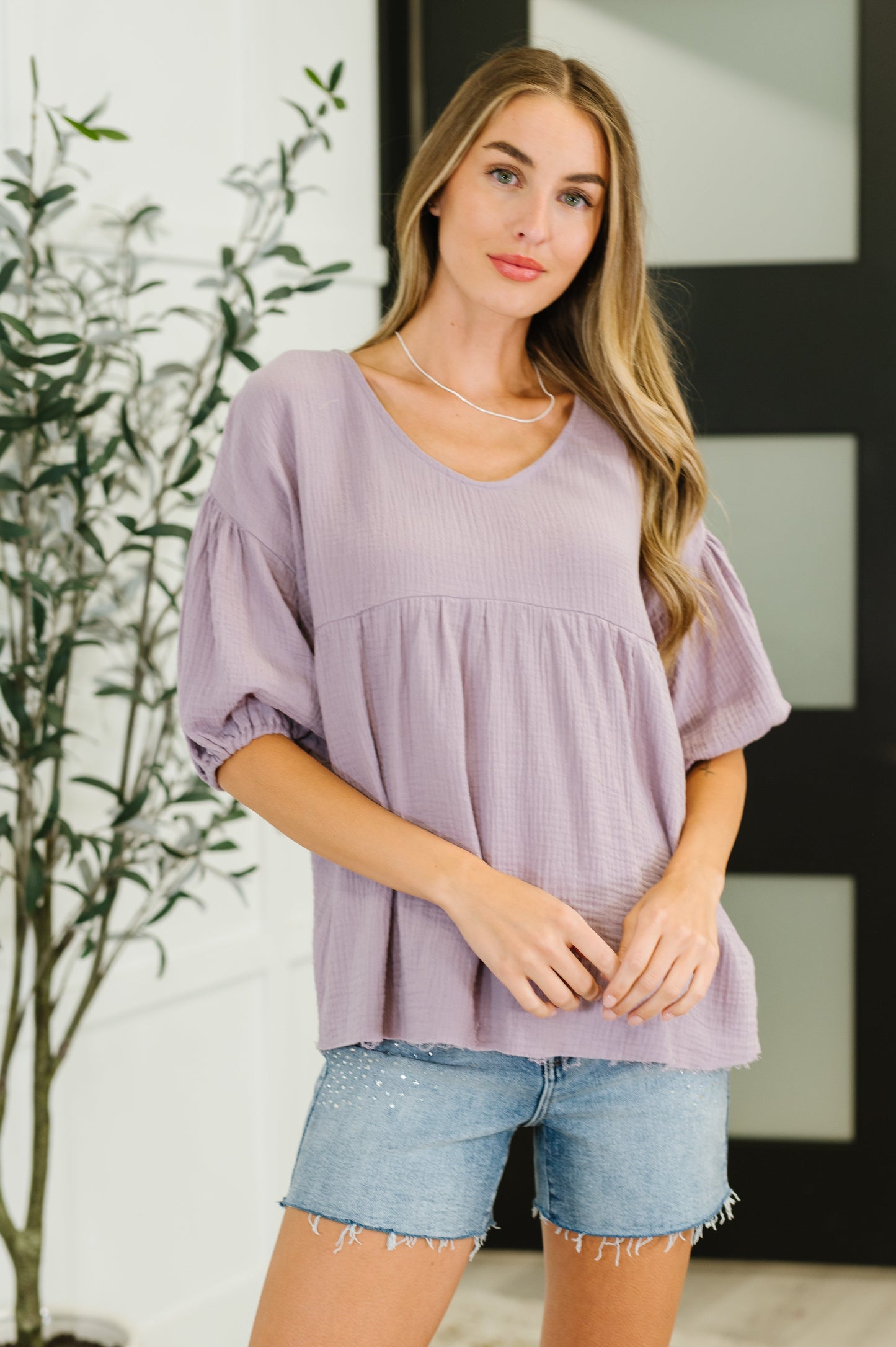 Bubble Sleeve Peasant Blouse