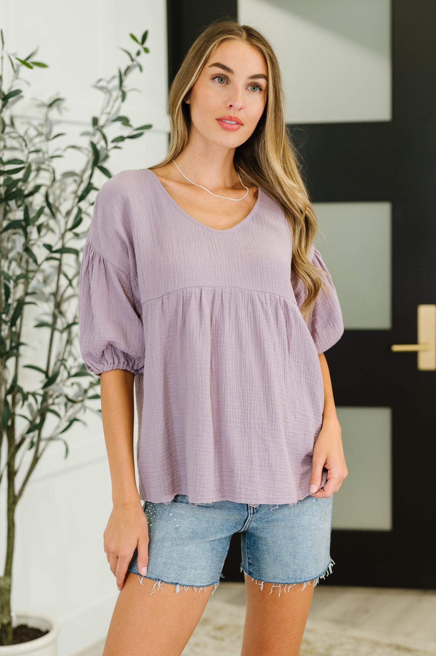 Bubble Sleeve Peasant Blouse