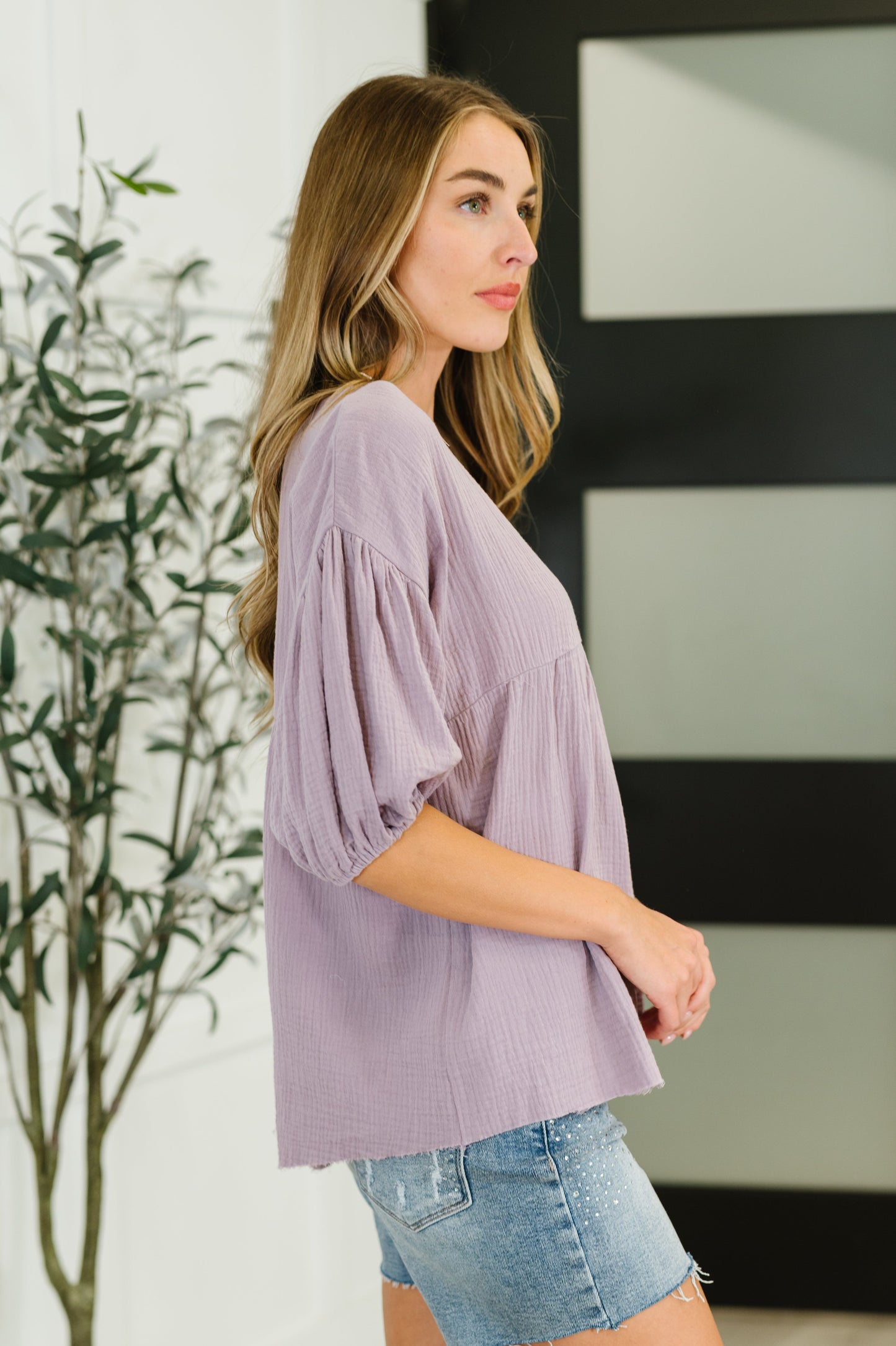 Bubble Sleeve Peasant Blouse