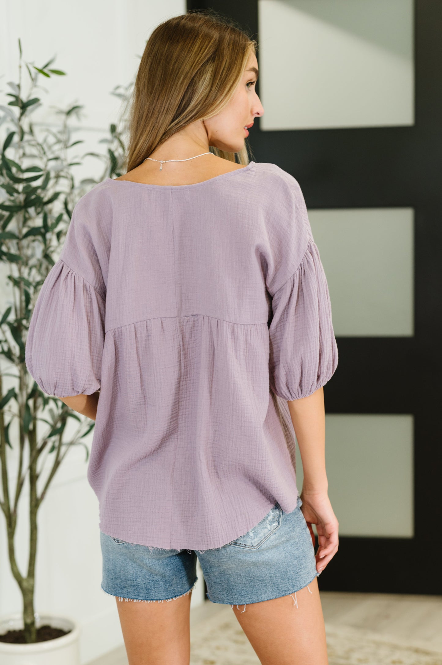 Bubble Sleeve Peasant Blouse