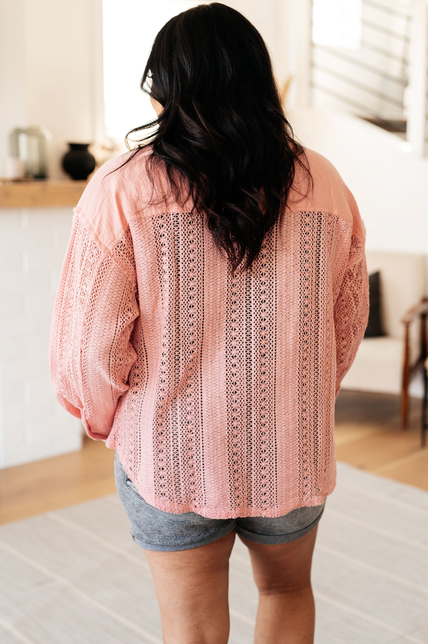 Sweeter Than Nectar Lace Button Down in Rose