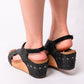 Ashley Wedge Sandals in Black Rhinestone