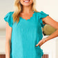 Eyes On You Teal Scalloped V Neck Tulip Sleeve Top