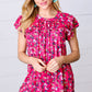 French Rose Floral Print Frilled Short Sleeve Yoke Top
