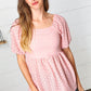 Mauve Eyelet Puff Sleeve Babydoll Top