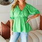 Feeling Strong Kelly Green Textured V Neck Babydoll Top