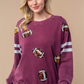 Sequin Football Long Sleeve Knit Top