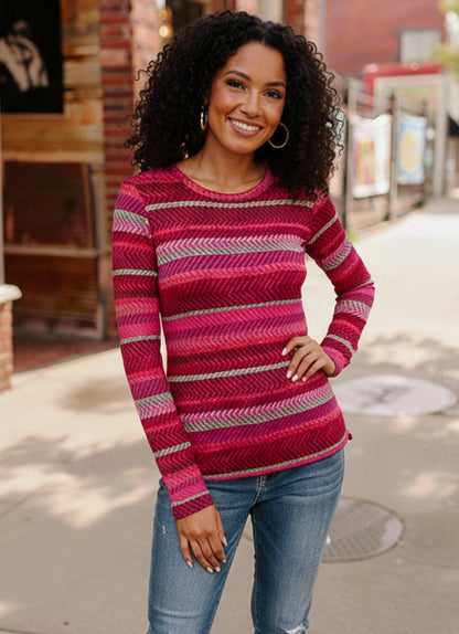 Keep Me Guessing Magenta Herringbone Long Sleeve