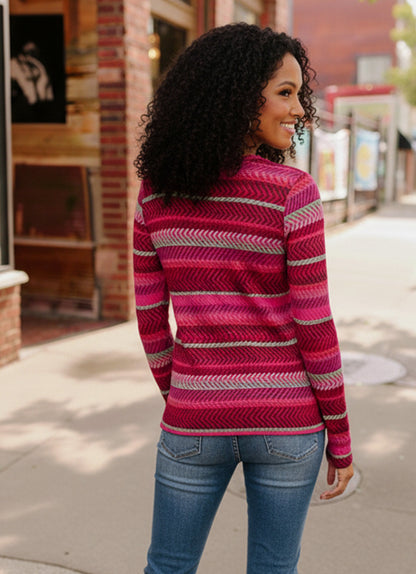 Keep Me Guessing Magenta Herringbone Long Sleeve