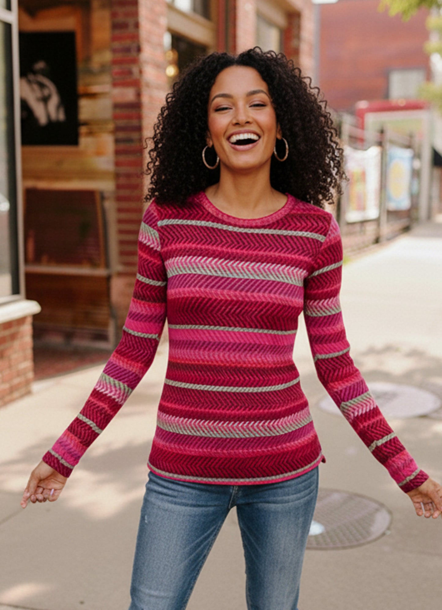 Keep Me Guessing Magenta Herringbone Long Sleeve
