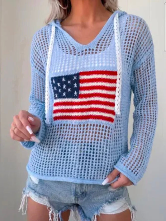 Crochet Flag Sweater in Blue