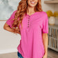 On A Whim Pink Raw Hem Henley Tee