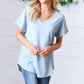 Ash Blue Wool Dobby Rolled Sleeve V Neck Top