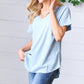 Ash Blue Wool Dobby Rolled Sleeve V Neck Top