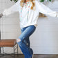Cream Cotton Terry Floral Print Lace Up Pullover